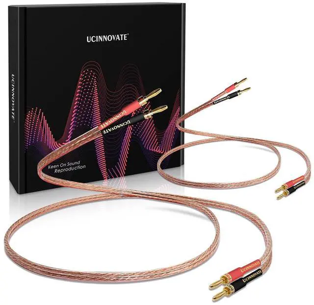 Main image of 2 Pack 13AWG Speaker Cables with Banana Plug, (1.5m / 4.9FT) HiFi Speaker Wire with Gold-Plated Banana Tip Plugs, Male to Male Copper Audio Cable Speaker Cord Connector for Home Theater