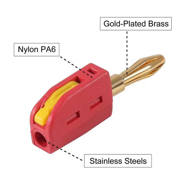 Alt view image 3 of 7 - 20PCS 4mm Banana Plug High Current Quick Connect 32A Gold-Plated Banana Connector for Speaker Wire, Wall Plate, Home Theater, Audio/Video Receiver and Sound Systems(10PCS Red with10PCS Black)