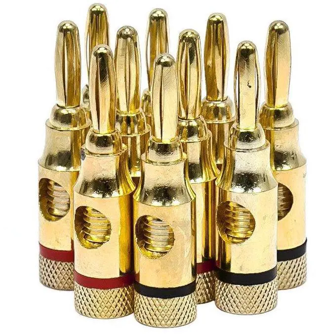 Main image of 109437 5PRJX74047 Gold Plated Speaker Banana Plugs 5 Pairs Open Screw Type, For Speaker Wire, Home Theater, Wall Plates And More
