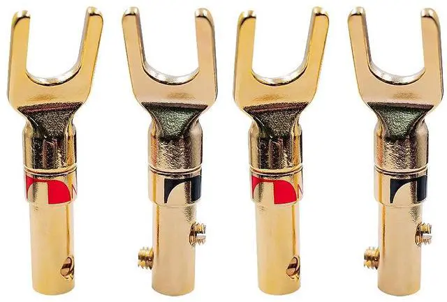 Main image of Spade Plugs for Speakers - Gold-Plated Y-Shaped Fork Plugs for Speaker Wire (2 Pairs)