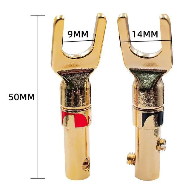 Alt view image 2 of 6 - Spade Plugs for Speakers - Gold-Plated Y-Shaped Fork Plugs for Speaker Wire (2 Pairs)