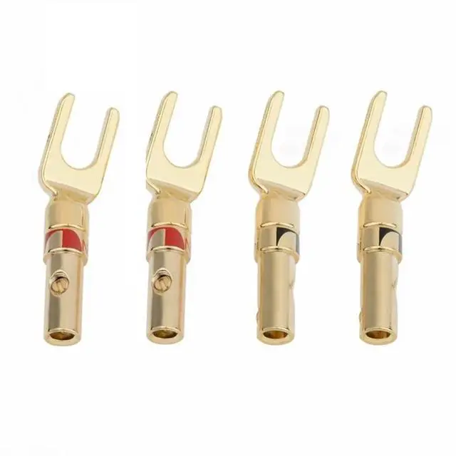 Alt view image 3 of 6 - Spade Plugs for Speakers - Gold-Plated Y-Shaped Fork Plugs for Speaker Wire (2 Pairs)
