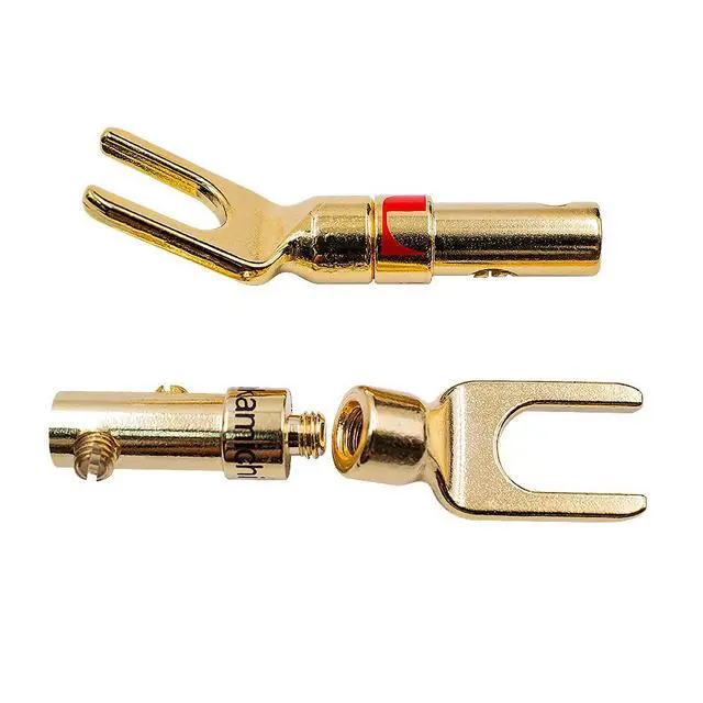 Alt view image 4 of 6 - Spade Plugs for Speakers - Gold-Plated Y-Shaped Fork Plugs for Speaker Wire (2 Pairs)