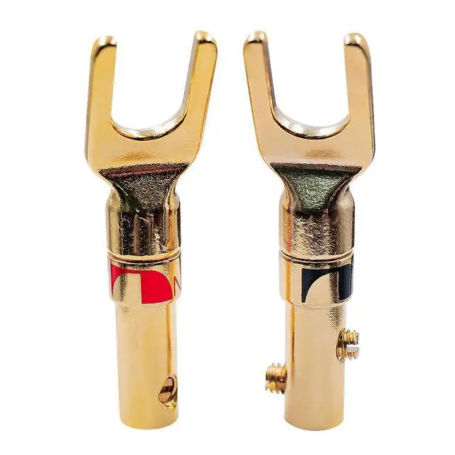 Alt view image 6 of 6 - Spade Plugs for Speakers - Gold-Plated Y-Shaped Fork Plugs for Speaker Wire (2 Pairs)