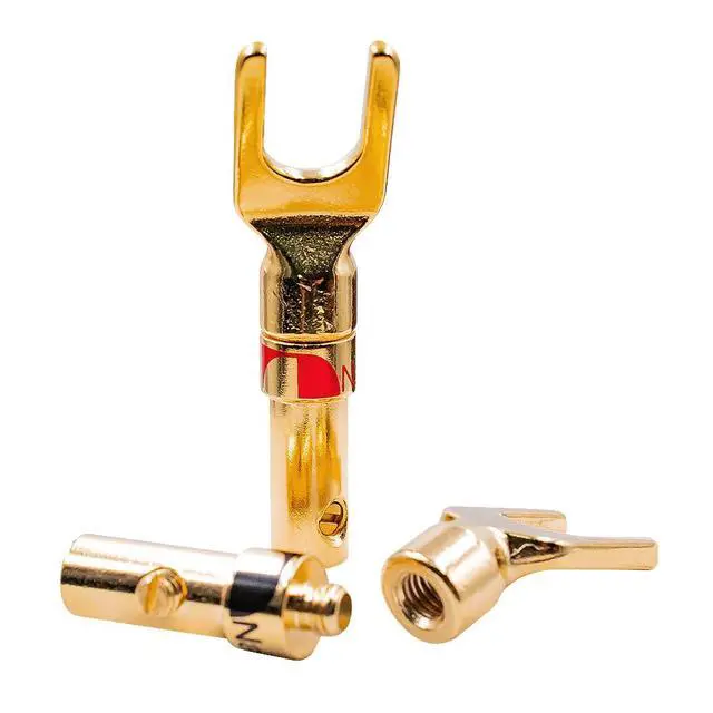 Alt view image 5 of 6 - Spade Plugs for Speakers - Gold-Plated Y-Shaped Fork Plugs for Speaker Wire (2 Pairs)