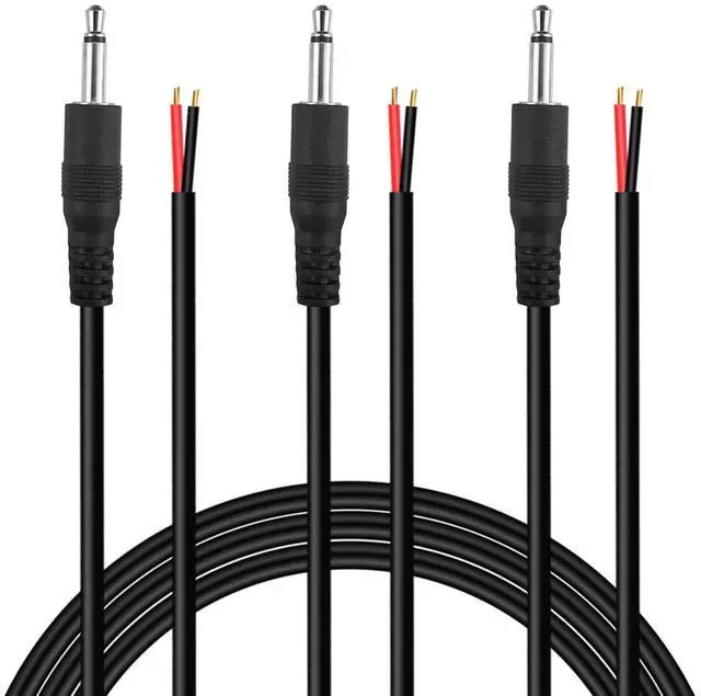 Main image of (3 Pack 6 ft Replacement 3.5mm Male Plug to Bare Wire Open End TS 2 Pole Mono 1/8" 3.5mm Plug Jack Connector Audio Cable Repair