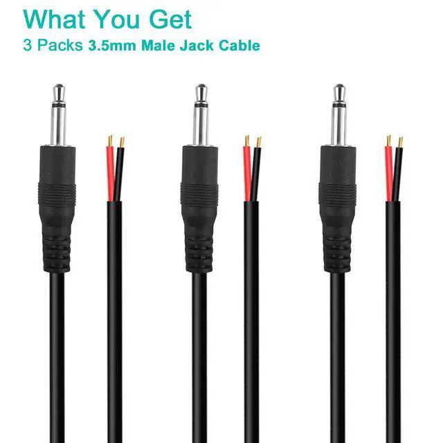 Alt view image 5 of 5 - (3 Pack 6 ft Replacement 3.5mm Male Plug to Bare Wire Open End TS 2 Pole Mono 1/8" 3.5mm Plug Jack Connector Audio Cable Repair