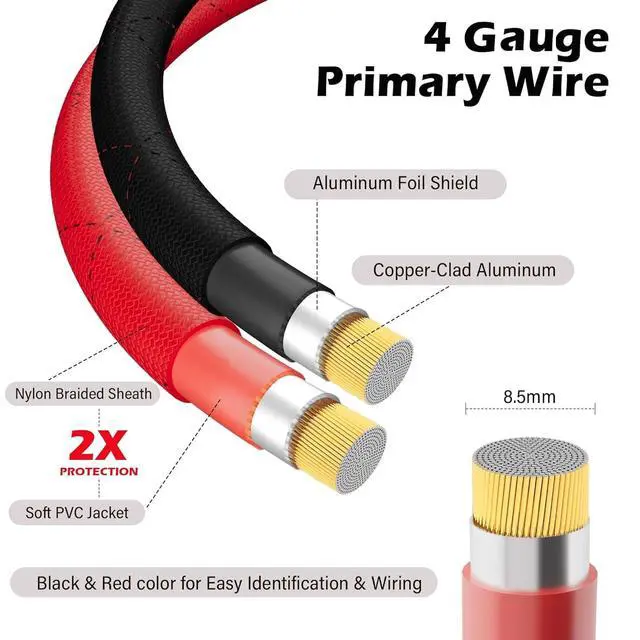 Alt view image 2 of 6 - 4 Gauge AWG Power Ground Wire Cable 10 Ft, True Spec Shielded Braided Welding Battery Cable Terminal for Automotive, Car Audio, Amp Wiring, Speaker Stereo, Solar, Marine, Generator-Red