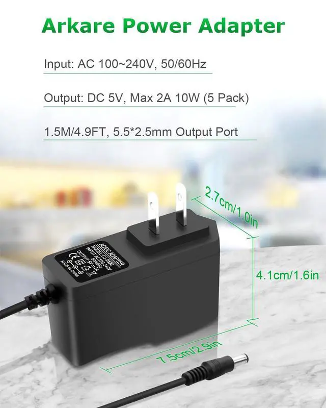 Alt view image 6 of 7 - 5V 2A 10W DC Power Supply Adapter AC/DC Wall Plug Charger AC 100V-240V to D C 5 Volt 2Amp 1A 1.5A Replacement Power Cord USB Type C for Security Camera Baby Monitor Scanner TV Box Raspberry