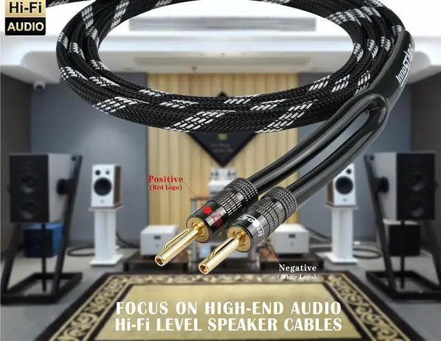 Alt view image 5 of 7 - 14AWG Speaker Cable Wire with Gold-Plated Banana Tip Plugs (6 Feet) - 99.99% Oxygen-Free Copper (OFC) - in-Wall CL2 Rated, Heavy Duty Braided - Black, 6ft
