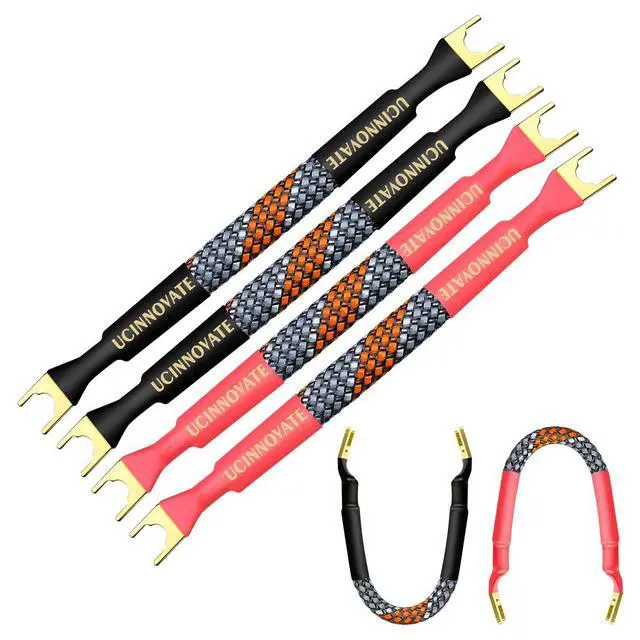 Alt view image 2 of 7 - 4 Pack 6 Inch HiFi OFC Speaker Jumper Cables, Speaker Cable Bridge Bi-Wire Speaker with Gold Plated Jumper Plates, Audiophile Flexible 11AWG Cable Bridge to Speaker Cable Terminals