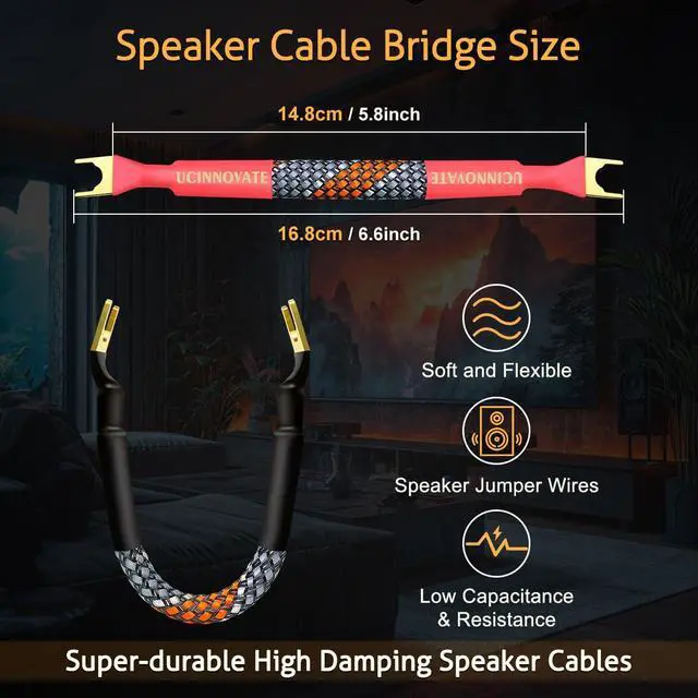 Alt view image 6 of 7 - 4 Pack 6 Inch HiFi OFC Speaker Jumper Cables, Speaker Cable Bridge Bi-Wire Speaker with Gold Plated Jumper Plates, Audiophile Flexible 11AWG Cable Bridge to Speaker Cable Terminals