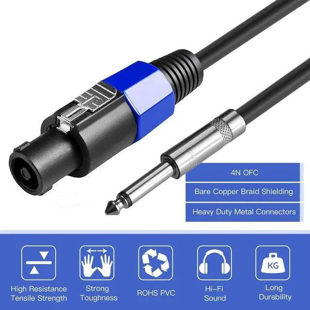 Alt view image 3 of 7 - 2Pack 6 ft Speakon to 1/4" Male Speaker Cables, Professional 12 Gauge AWG Wire Audio Amplifier Connection Cord, DJ/PA Speaker Cable Wire with Twist Lock.