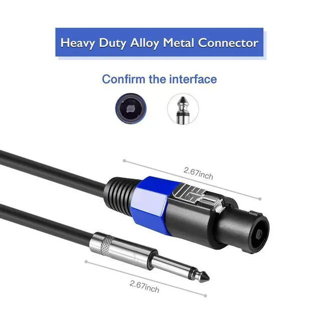 Alt view image 4 of 7 - 2Pack 6 ft Speakon to 1/4" Male Speaker Cables, Professional 12 Gauge AWG Wire Audio Amplifier Connection Cord, DJ/PA Speaker Cable Wire with Twist Lock.