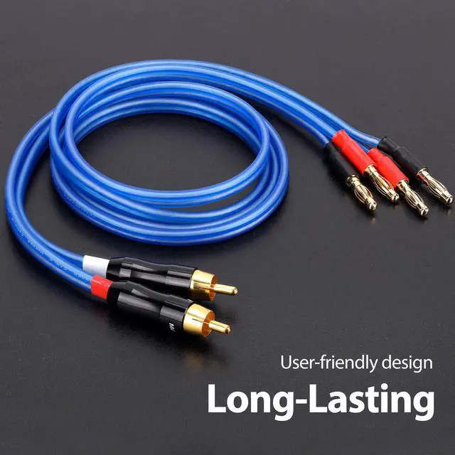Alt view image 4 of 6 - Q-P2 18 Gauge OFC Speaker Wire Pair with RCA Male (White & Red) to 2 Pair Banana (4banana) Plugs, Q-P2 (0.75M(2.4ft))