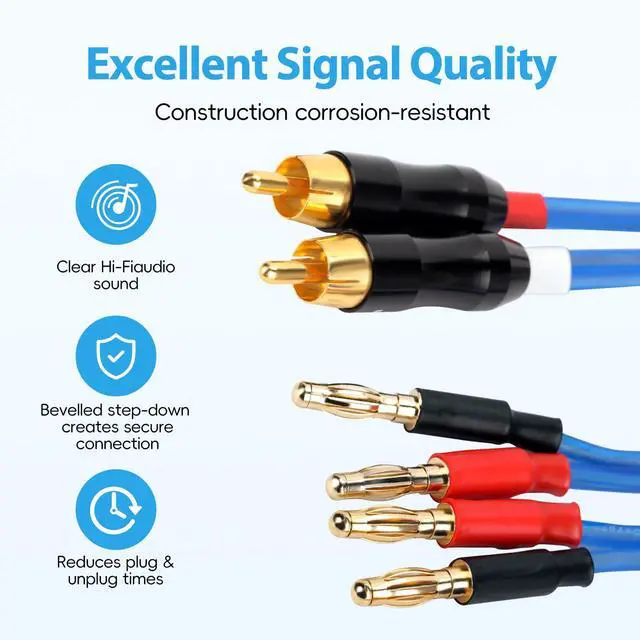 Alt view image 5 of 6 - Q-P2 18 Gauge OFC Speaker Wire Pair with RCA Male (White & Red) to 2 Pair Banana (4banana) Plugs, Q-P2 (0.75M(2.4ft))