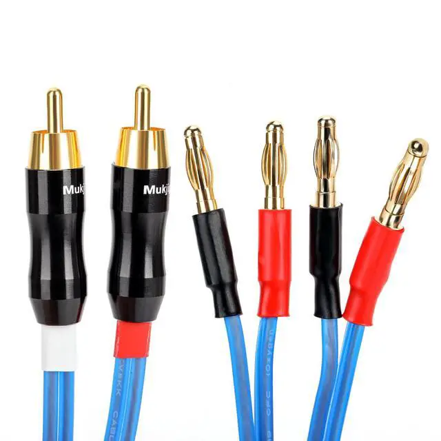 Alt view image 6 of 6 - Q-P2 18 Gauge OFC Speaker Wire Pair with RCA Male (White & Red) to 2 Pair Banana (4banana) Plugs, Q-P2 (0.75M(2.4ft))