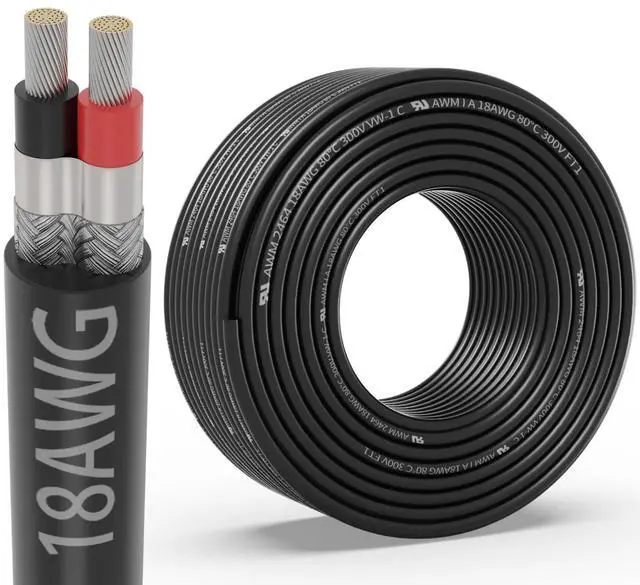 Main image of 18 Gauge 2 Conductor Shielded Wire 25FT, UL2464 18 AWG 2 Shielded Cable Tinned Copper Stranded 18/2 CNC Wires for CNC VFD Spindle, Stepper Motor, 3D Printer, Sound, Speaker, Signal Transmission