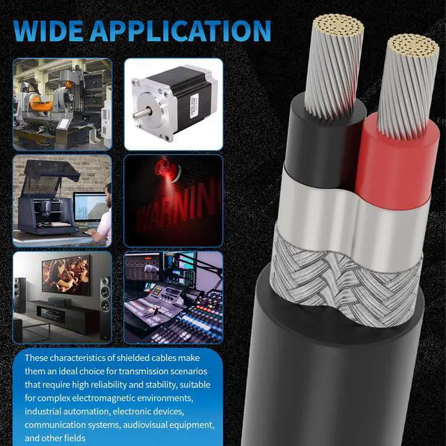 Alt view image 7 of 7 - 18 Gauge 2 Conductor Shielded Wire 25FT, UL2464 18 AWG 2 Shielded Cable Tinned Copper Stranded 18/2 CNC Wires for CNC VFD Spindle, Stepper Motor, 3D Printer, Sound, Speaker, Signal Transmission