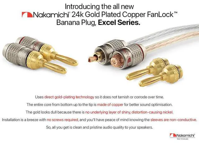 Alt view image 2 of 7 - FanLock Excel Series 24k Gold Plated Banana Plugs 10 AWG - 18 AWG Gauge Size 4mm for Speakers Amplifier Hi-Fi Stereo Home Theatre Radio Audio Wire Cable Quick Connector, 4 Pcs (2-Pairs)
