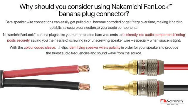 Alt view image 3 of 7 - FanLock Excel Series 24k Gold Plated Banana Plugs 10 AWG - 18 AWG Gauge Size 4mm for Speakers Amplifier Hi-Fi Stereo Home Theatre Radio Audio Wire Cable Quick Connector, 4 Pcs (2-Pairs)