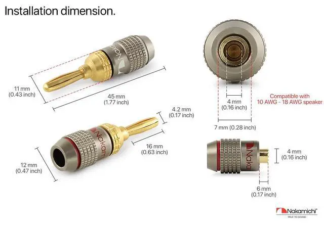 Alt view image 7 of 7 - FanLock Excel Series 24k Gold Plated Banana Plugs 10 AWG - 18 AWG Gauge Size 4mm for Speakers Amplifier Hi-Fi Stereo Home Theatre Radio Audio Wire Cable Quick Connector, 4 Pcs (2-Pairs)
