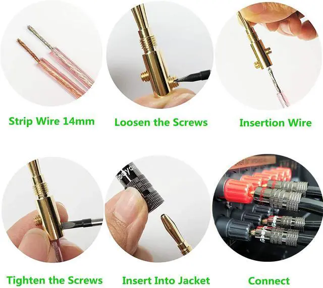 Alt view image 5 of 7 - Banana Plugs for Speaker Wire - 24K Gold Plated Banana Adapter Connector(6 Pairs/12 pcs)