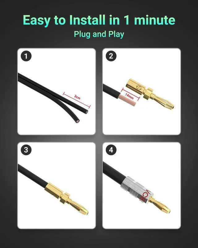 Alt view image 3 of 7 - Banana Plugs for Speaker Wire 6 Pairs/12 Pcs, 24K Gold Plated Dual Set Screw Type Speaker Connector for Home Theater, Wall Plate, Audio/Video Receiver and Sound Systems (Red+Black)