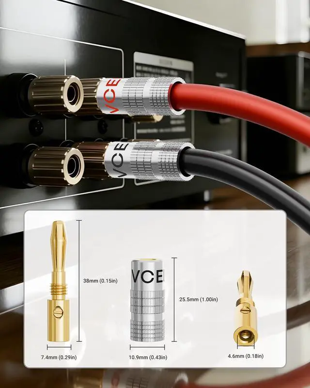 Alt view image 6 of 7 - Banana Plugs for Speaker Wire 6 Pairs/12 Pcs, 24K Gold Plated Dual Set Screw Type Speaker Connector for Home Theater, Wall Plate, Audio/Video Receiver and Sound Systems (Red+Black)