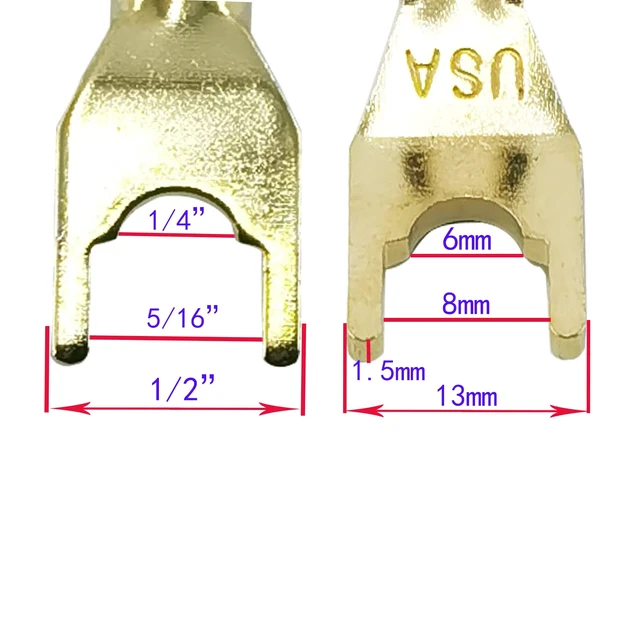 Alt view image 4 of 6 - Fork Spade Plug to Spade Plug Speaker Jumper Cable8AWG Y Plug to Y Plug Cable, for DIY Home Theater, Speaker etc 8in/4-Pack