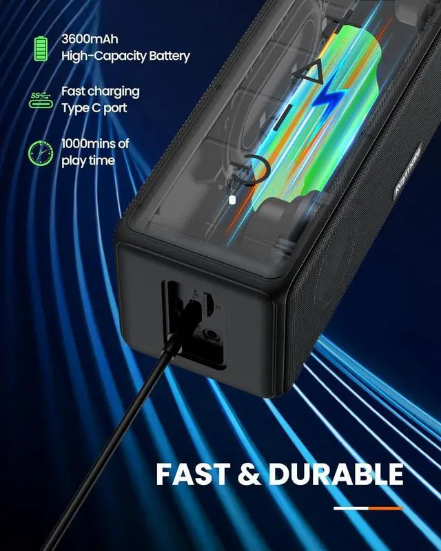 Alt view image 5 of 7 - Bluetooth Speakers, HiFi Stereo Sound with DSP, 30W IPX7 Waterproof Speaker Wireless Bluetooth-V5.0, 1000mins Playtime, Portable Speaker for Home, Outdoor, Party