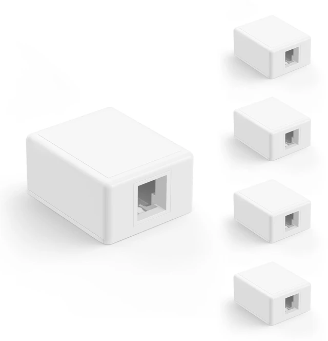 Main image of RJ45 Surface Mount Box 1-Port, for Cat6 Keystone Jacks, 5-Pack | Ideal Networking Solution for Home & Office, Compatible with UTP Cat6/Cat5e/Cat5 RJ45 Jacks, White Surface Mount Boxes
