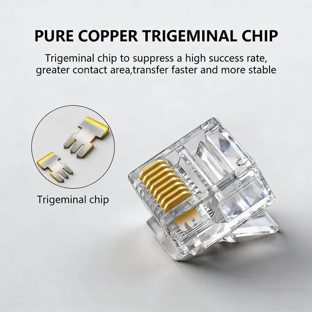 Alt view image 3 of 6 - 20-Pack Cat6 RJ45 Connectors (Cat6 Ends / RJ45 Modular Plugs/Ethernet Plugs/Network Connector) for 30/32AWG Flat Cable, 8P8C with Load Bar, T568B Wiring, Gold-Plated for Reliable Connection