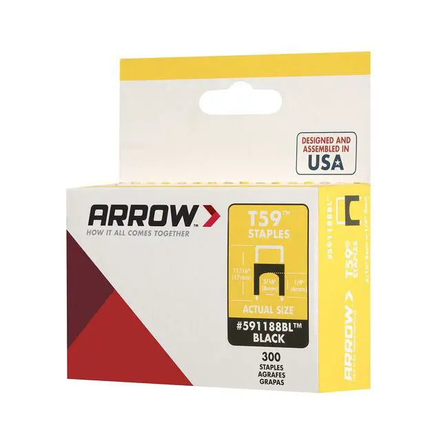 Alt view image 2 of 6 - 591188BLSS Genuine T59 Stainless Steel 1/4-Inch Leg Length by 5/16-Inch Crown Width Insulated Staples for Cable and Wiring, Black, 300 Count