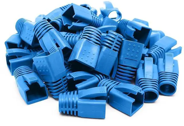 Main image of 100 Pcs Cat6A Cat7 Ethernet RJ45 Connectors, Cat6 Cat6A Cat7 Strain RJ45 Connectors, RJ45 Plug Connector Cover, RJ45 Ethernet Cable Strain Relief Connectors (Blue)