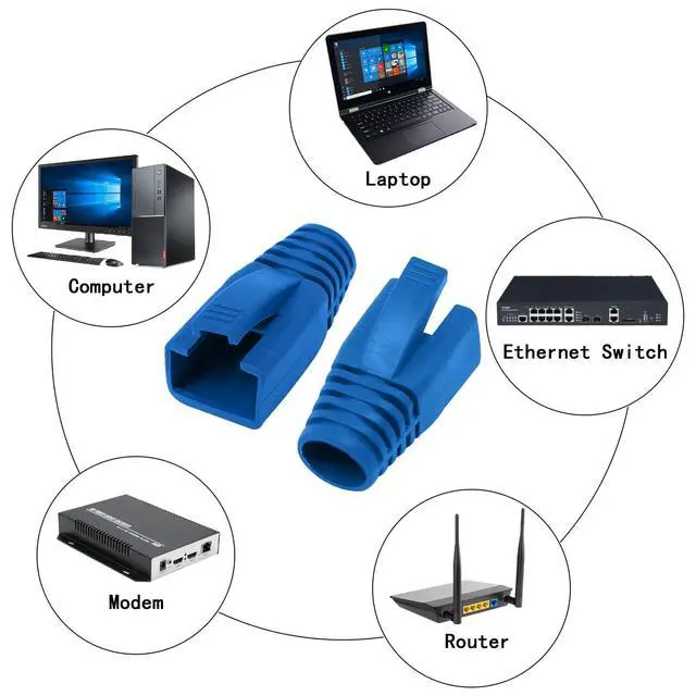 Alt view image 3 of 4 - 100 Pcs Cat6A Cat7 Ethernet RJ45 Connectors, Cat6 Cat6A Cat7 Strain RJ45 Connectors, RJ45 Plug Connector Cover, RJ45 Ethernet Cable Strain Relief Connectors (Blue)