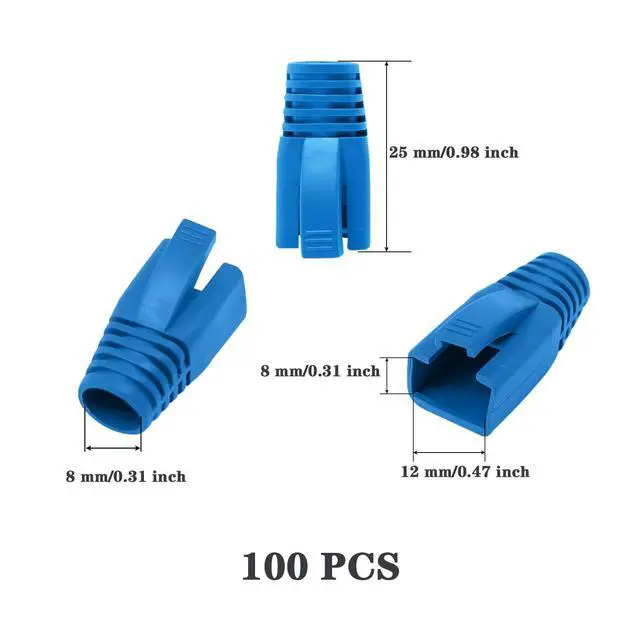 Alt view image 2 of 4 - 100 Pcs Cat6A Cat7 Ethernet RJ45 Connectors, Cat6 Cat6A Cat7 Strain RJ45 Connectors, RJ45 Plug Connector Cover, RJ45 Ethernet Cable Strain Relief Connectors (Blue)