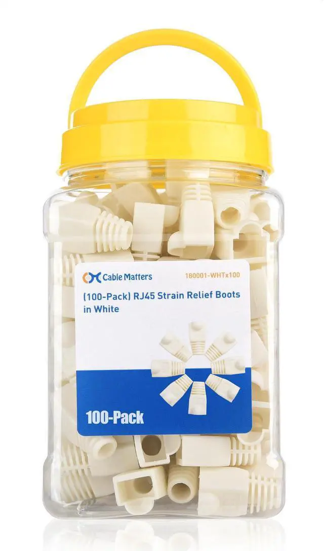 Main image of 100-Pack Cat6 / Cat5e RJ45 Strain Relief Boots, RJ45 Boot, Cat 6 Boot, Cat6 Ethernet Boots, White, Suitable for 6.5mm (0.25in) Ethernet Cables