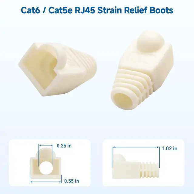 Alt view image 2 of 6 - 100-Pack Cat6 / Cat5e RJ45 Strain Relief Boots, RJ45 Boot, Cat 6 Boot, Cat6 Ethernet Boots, White, Suitable for 6.5mm (0.25in) Ethernet Cables