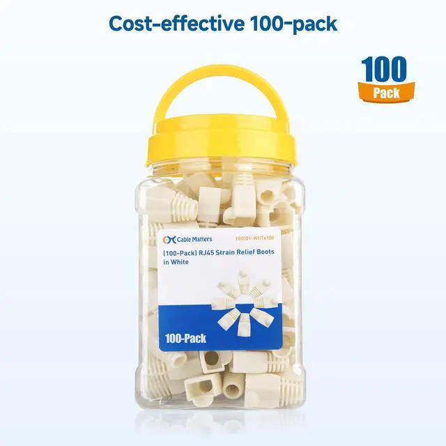 Alt view image 6 of 6 - 100-Pack Cat6 / Cat5e RJ45 Strain Relief Boots, RJ45 Boot, Cat 6 Boot, Cat6 Ethernet Boots, White, Suitable for 6.5mm (0.25in) Ethernet Cables
