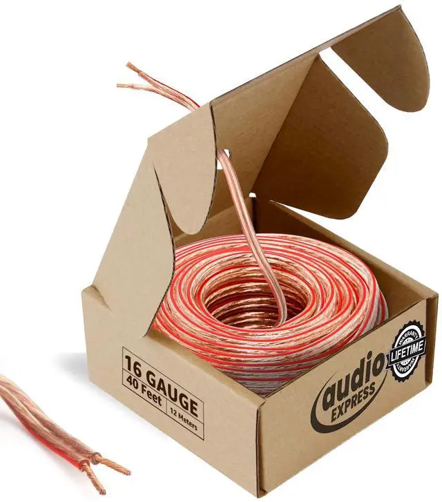 Main image of 40ft 16-Gauge Stereo Speaker Wire, 12.19m, 2 Conductor, Polarity Marked, Clear PVC, CCA, Coil in Box, HiFi, Home Theater, HiFi, Surround, Car Audio, 74 High Strand Count (.15 OD)