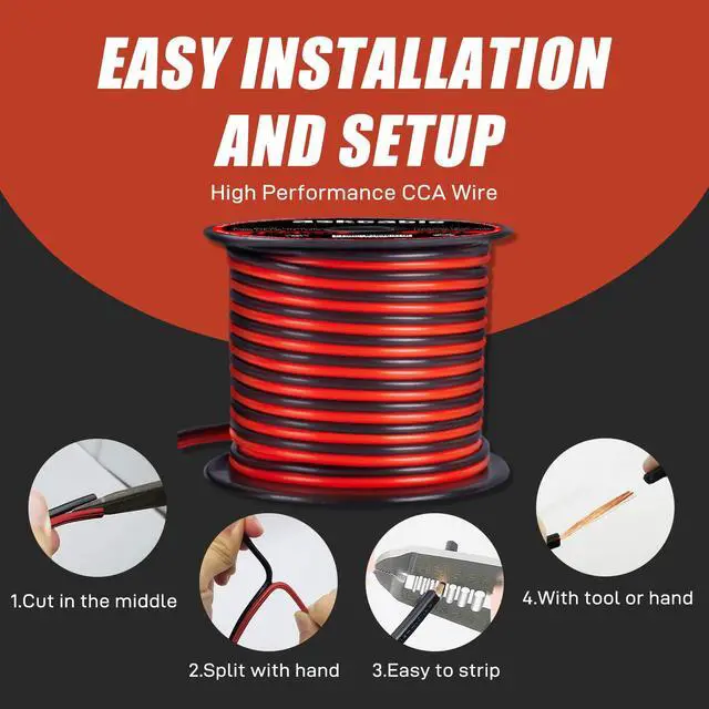 Alt view image 4 of 7 - 18 Gauge Wire, 18 AWG Electrical Wire Cable, 2 Conductors Red Black Wire, Copper Clad Aluminum(CCA) Flexible PVC Extension Cord for Speaker, Hookup LED Strips, Automotive 12V/24V DC (100FT)