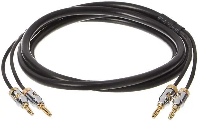 Main image of Banana Plug 16AWG Speaker Cable Wire, CL2 Rated for in-Wall Use, Gold-Plated Banana-Tip Plugs (4mm), Oxygen-Free Copper, 6 Foot, Black