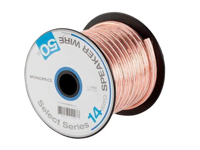 Alt view image 2 of 4 - Select Series 14 Gauge AWG Speaker Wire/Cable - 50ft Jacketed in Durable Plastic with A Color Coded Conductor for Home Theater, Car Audio and More Grey