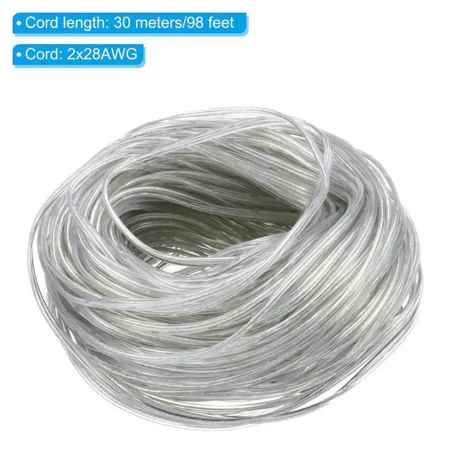 Alt view image 2 of 7 - 98.4Ft 28/2 PVC Covered Copper Wire, 300V Soft Speaker Wire Insulated Heat Resistant Electronical Flexible Cable for LED Light Strip Audio Speaker Sound System, Clear, UL Listed