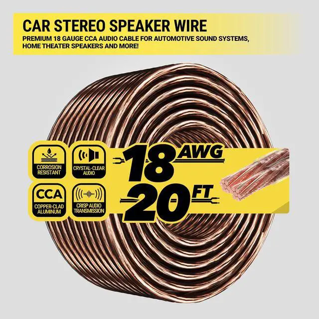 Alt view image 2 of 7 - SW1820MX 18 Gauge CCA Car Stereo Speaker Wire, 18 AWG Audio Cable for Automotive Sound System, Home Theater Speakers - Copper Clad Aluminum 20 Foot Spool