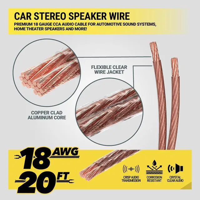 Alt view image 5 of 7 - SW1820MX 18 Gauge CCA Car Stereo Speaker Wire, 18 AWG Audio Cable for Automotive Sound System, Home Theater Speakers - Copper Clad Aluminum 20 Foot Spool