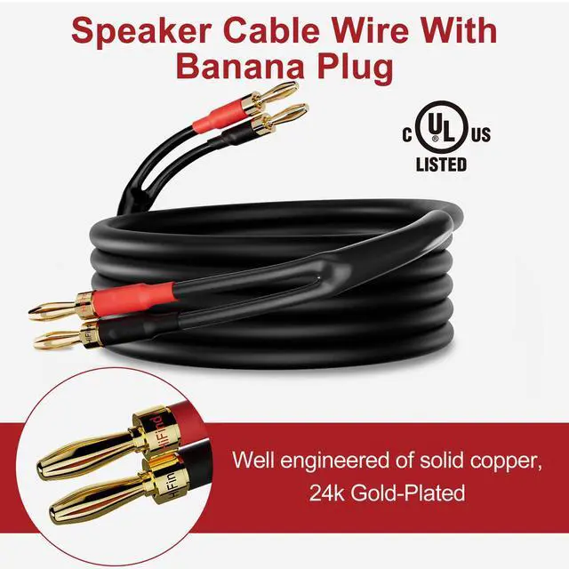 Alt view image 2 of 6 - Speaker Cable Wire 20 Ft with Gold-Plated Banana Tip Plugs-UL CL3 Rated-Indoor&Outdoor&in Wall-Flexible-16 AWG Gauge Tinned Copper for Bi-Wire Bi-Amp HiFi Surround Sound-Black