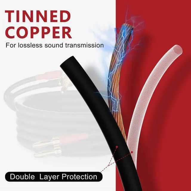 Alt view image 3 of 6 - Speaker Cable Wire 20 Ft with Gold-Plated Banana Tip Plugs-UL CL3 Rated-Indoor&Outdoor&in Wall-Flexible-16 AWG Gauge Tinned Copper for Bi-Wire Bi-Amp HiFi Surround Sound-Black