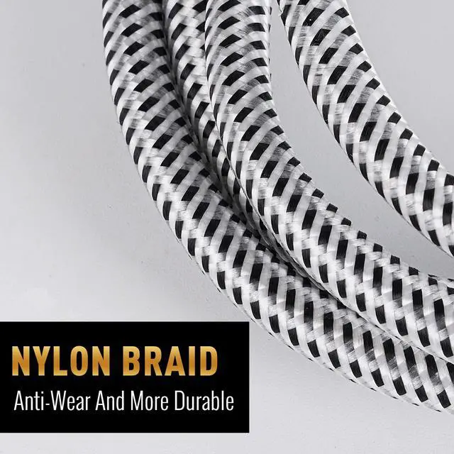 Alt view image 4 of 5 - 14 AWG Speaker Cable Wire 8 Feet with Gold-Plated Banana Tip Plugs-CL2 Rated-in Wall-Heavy Duty Nylon Braided, Oxygen-Free Copper (OFC)-White-with 5 Cable Ties